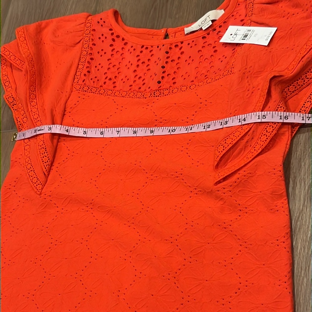 NWT LOFT Eyelet Flutter Sleeve Top Red Size XS Feminine - Picture 7 of 14